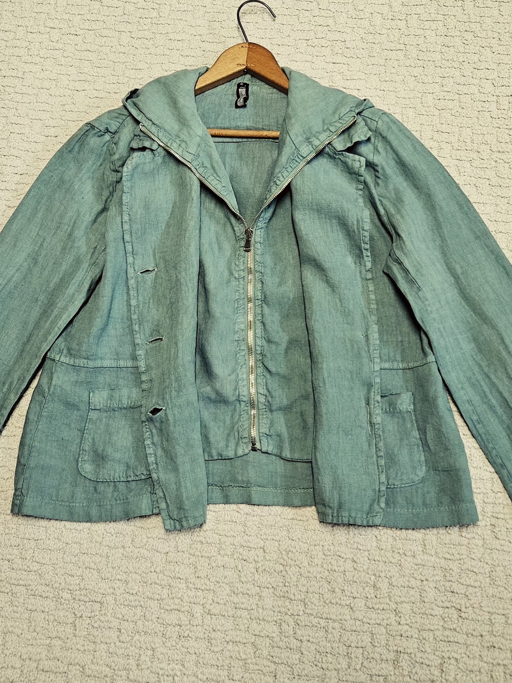 ​OINNIN Italian Linen Zip Jacket XL - Sage Green Lagenlook